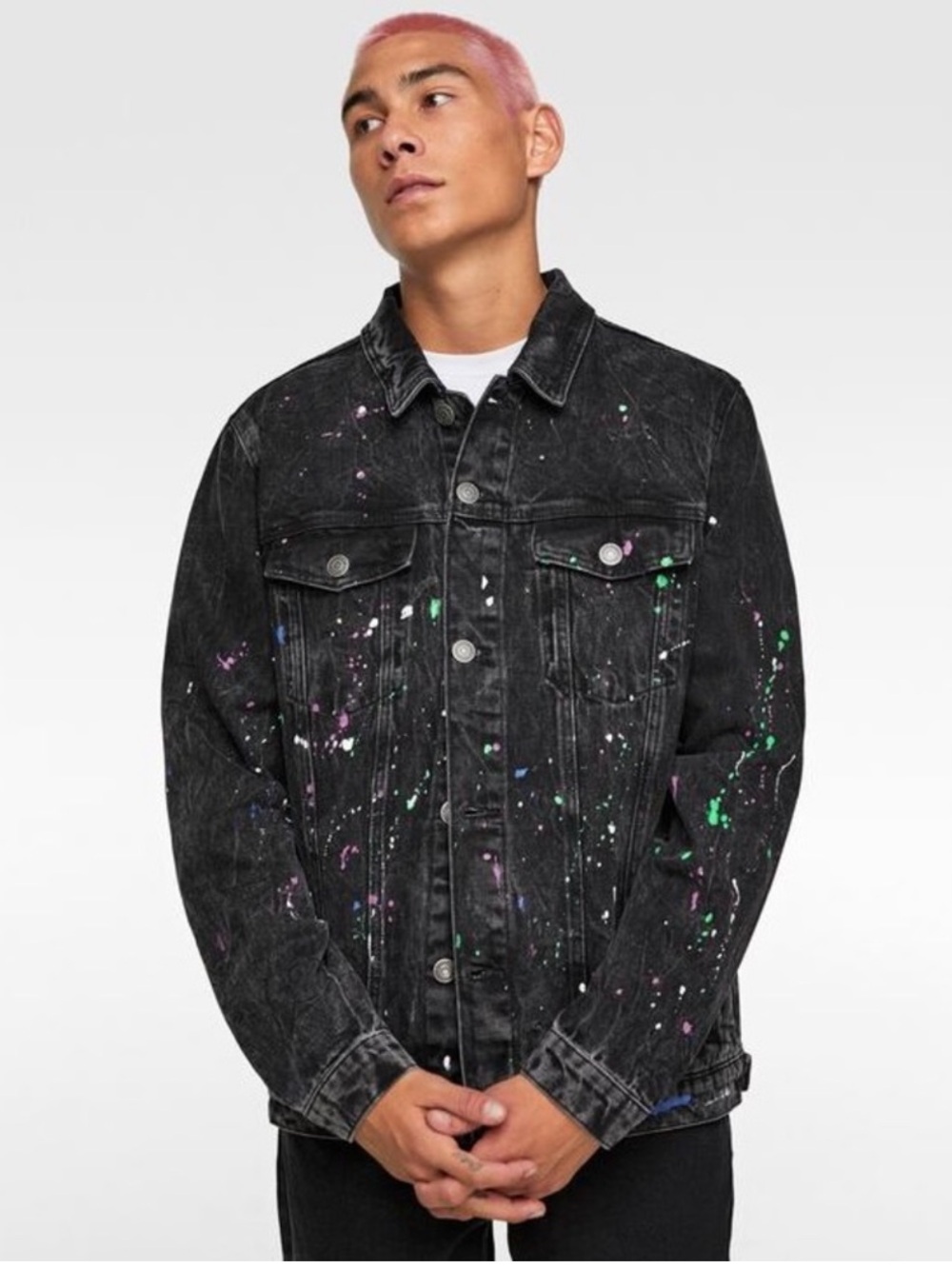 ZARA Men’s Black Paint Splattered Denim Jacket Multicolor Medium